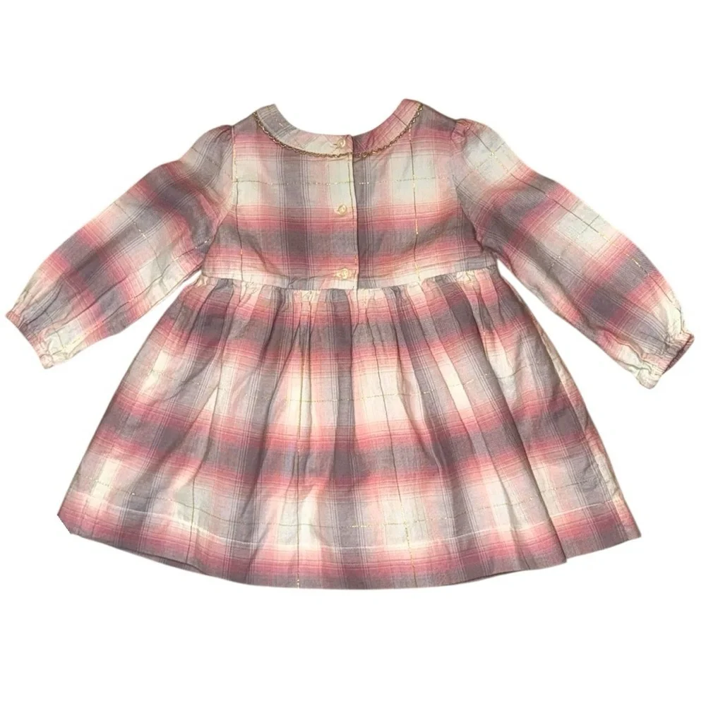 Baby Gap Pink Plaid Gold Thread Dress with Bloomers 12–18 Months